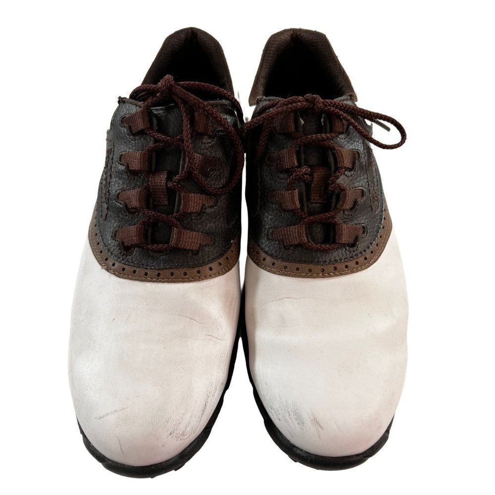 Footjoy Originals Men's Wide Width Spiked Saddle Golf Shoes.  Brown & White.  Si